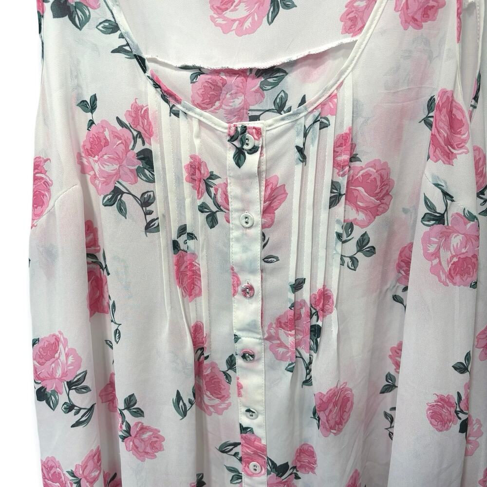 Torrid Chiffon Semi Sheer Floral Tulip Back Tank Top Size 1 (14-16) Pintucks - Picture 4 of 9